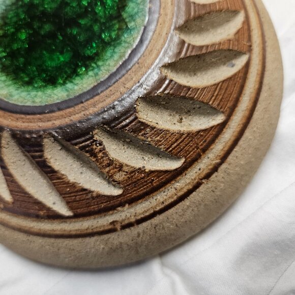 Wall Pocket Canteen Vase Stoneware w/Crackle Glass Art Pottery Hanging Decor - Picture 7 of 12